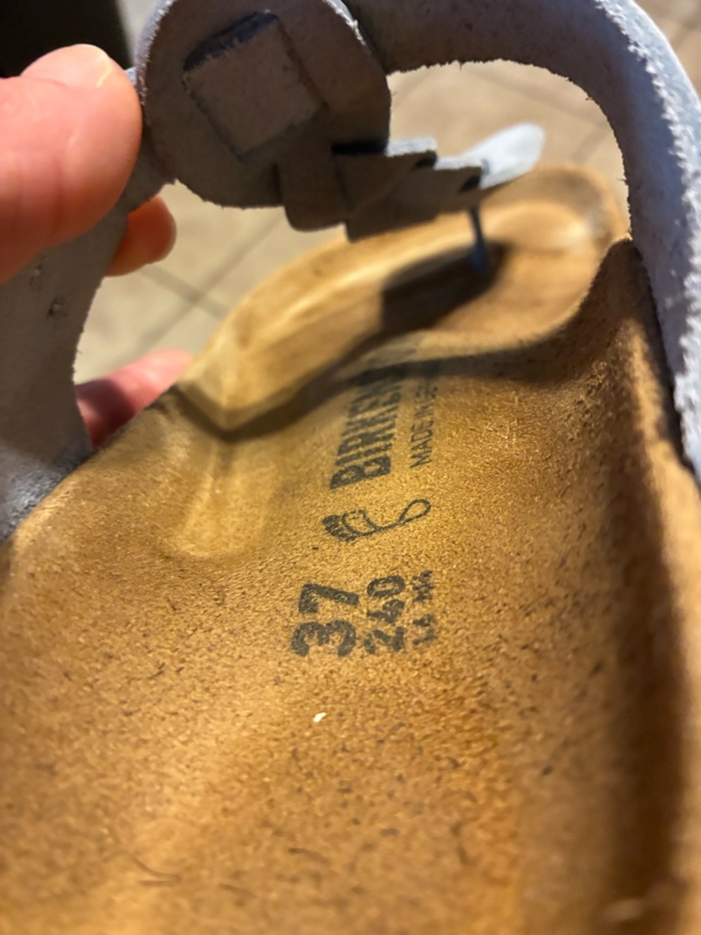 Birkenstock Light Blue Suede Sandal with Cork Footbed